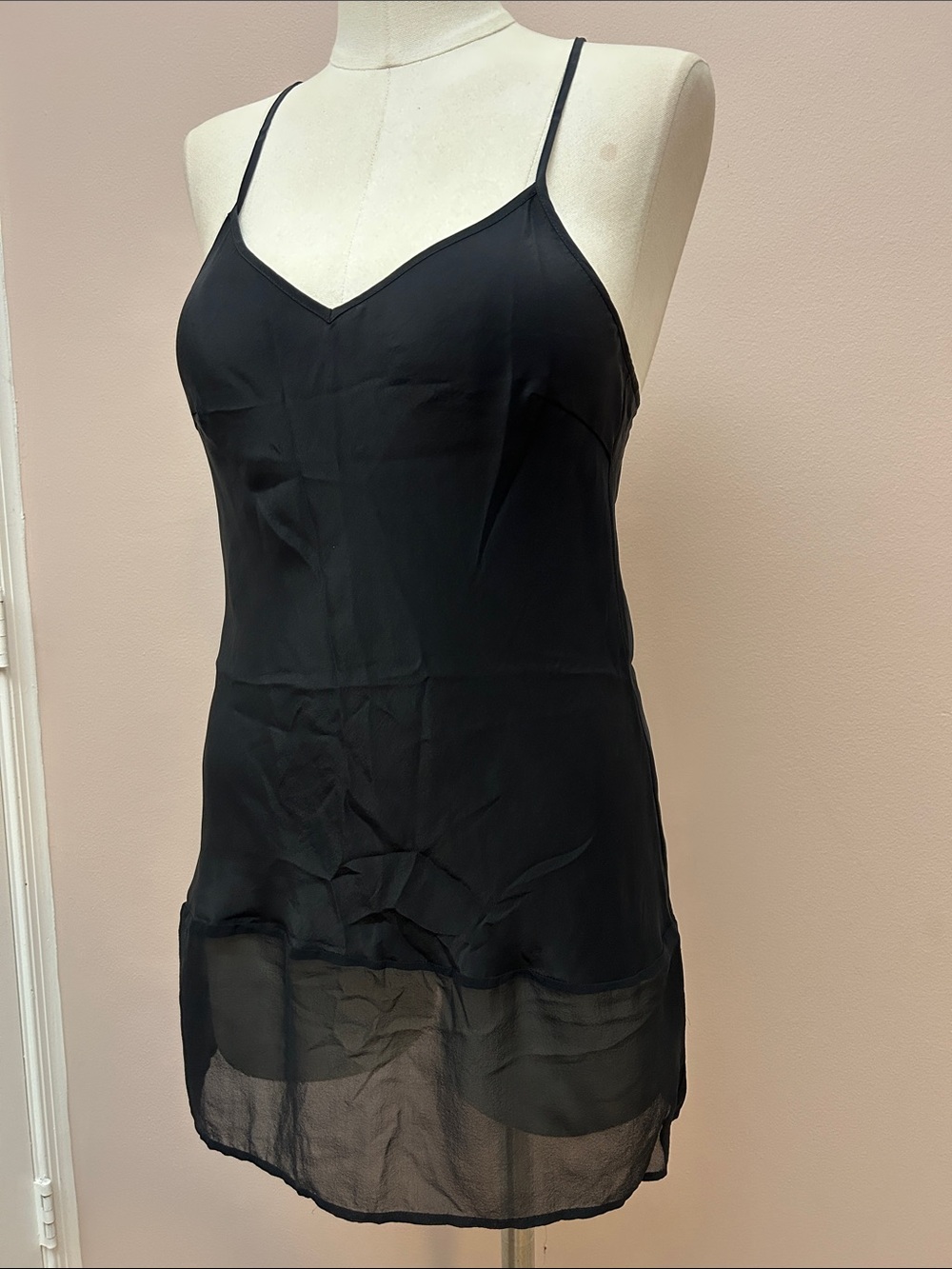 VTG Gold Hawk silk mini slip with chiffon hem adjustable strap size S - Picture 11 of 12